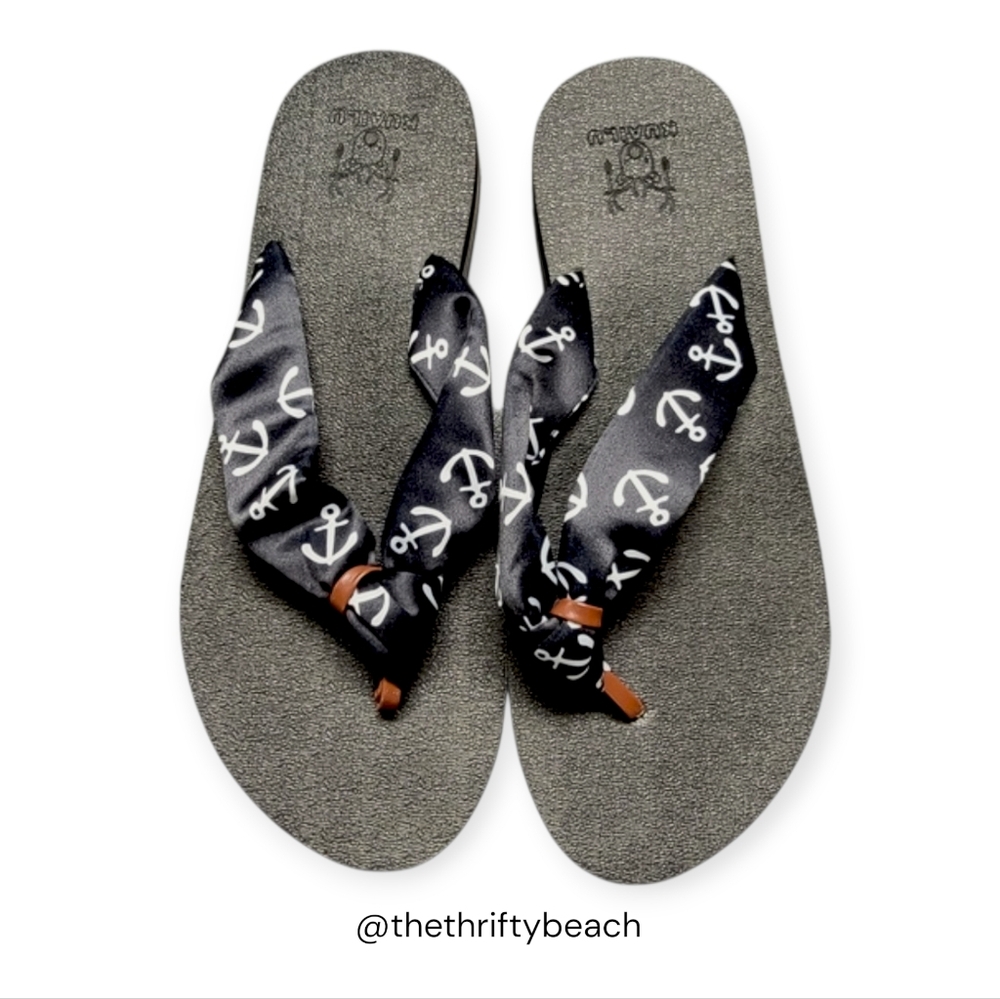 Nautical Anchor Black Flip Flops